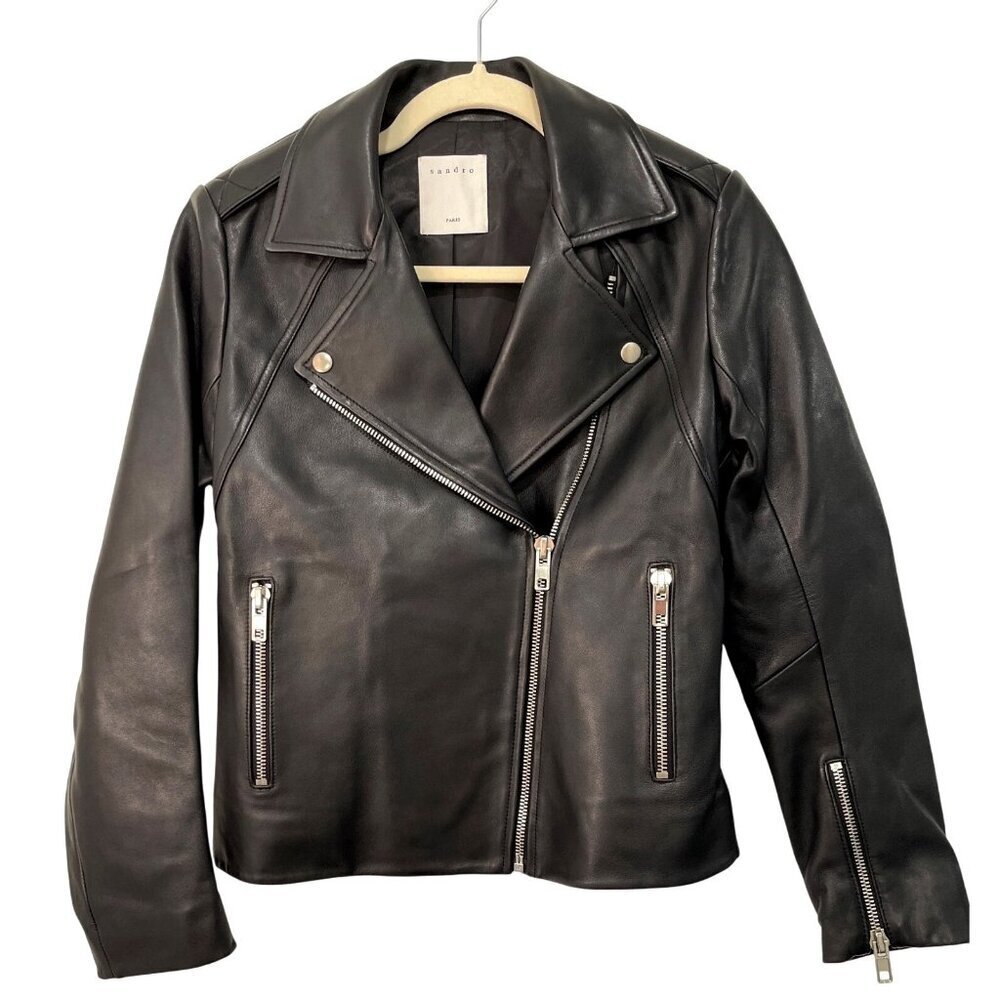 Sandro $790 Lambskin Leather Moto Jacket Size 2 Medium NWT
